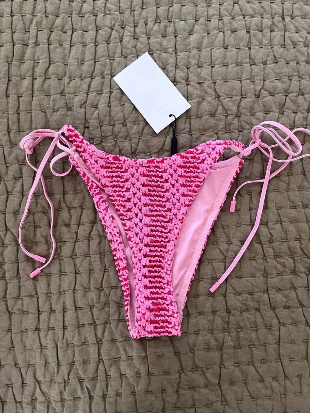 triangl swimwear Pink Crochet-Trim Triangle Bikini set